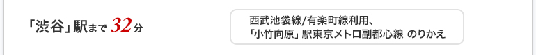 「渋谷」駅まで32分。（西武池袋線/東京メトロ有楽町線利用、「小竹向原」駅東京メトロ副都心線のりかえ）