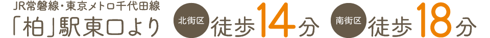 「柏」駅東口より 北街区 徒歩12分 南街区 徒歩15分