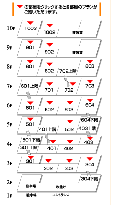 ▼の部屋をクリックすると各部屋のプランがご覧いただけます。