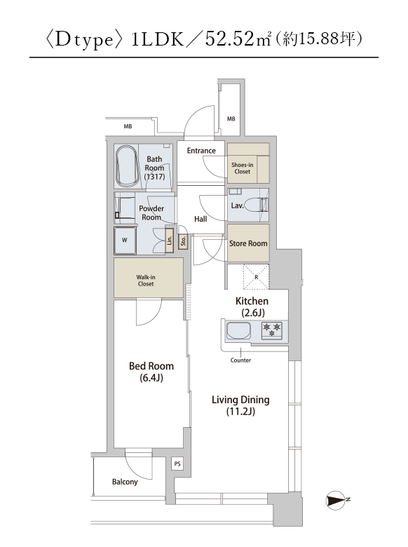 〈Dtype〉1LDK／52.52㎡（約15.88坪）