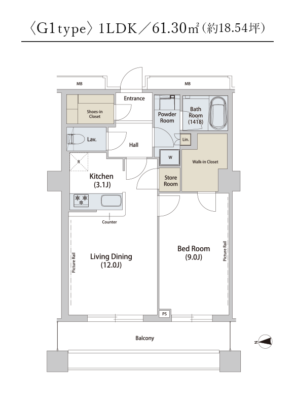 〈G1type〉1LDK／61.30㎡（約18.54坪）