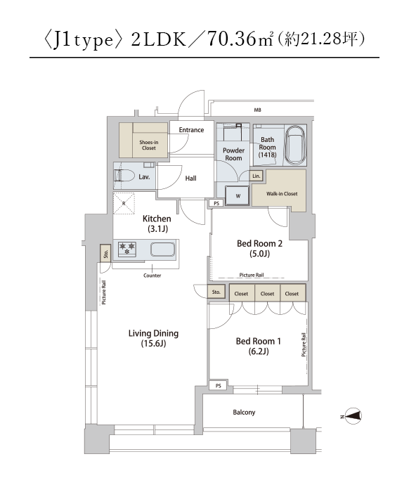 〈J1type〉2LDK／70.36㎡（約21.28坪）