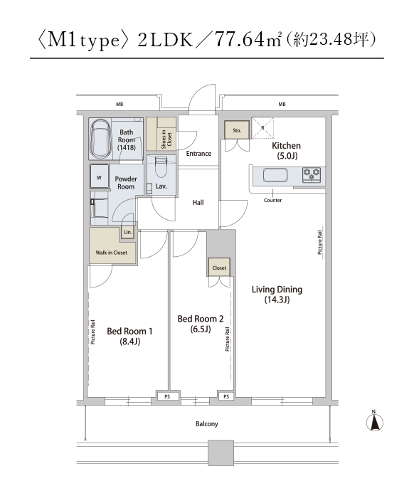 〈M1type〉2LDK／77.64㎡（約23.48坪）