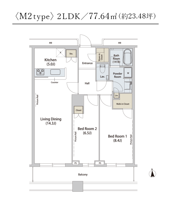 〈M2type〉2LDK／77.64㎡（約23.48坪）